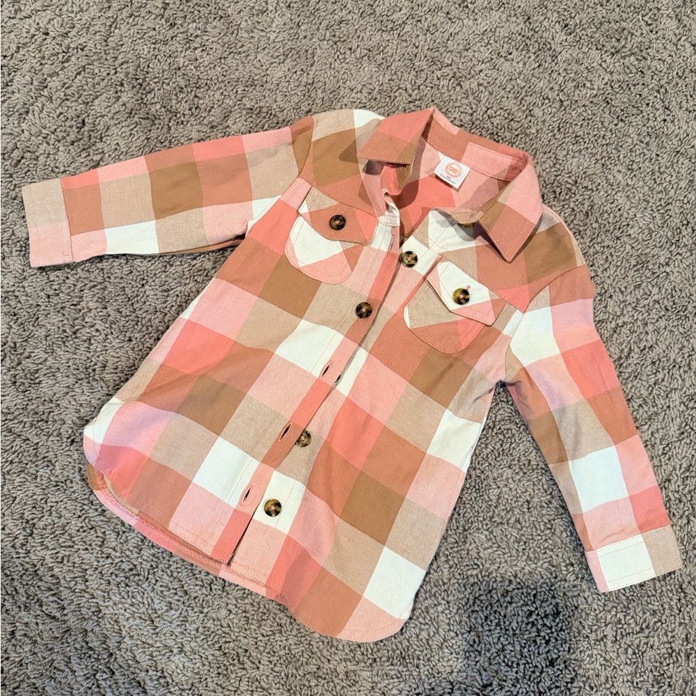 Girls Pink Plaid Button-Up Shirt - Lightweight Check Shirt